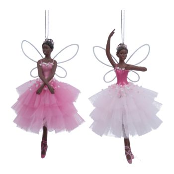 Gisela Graham Black Fairy Ballerina in Pink Tutu Decoration - 2 Assorted