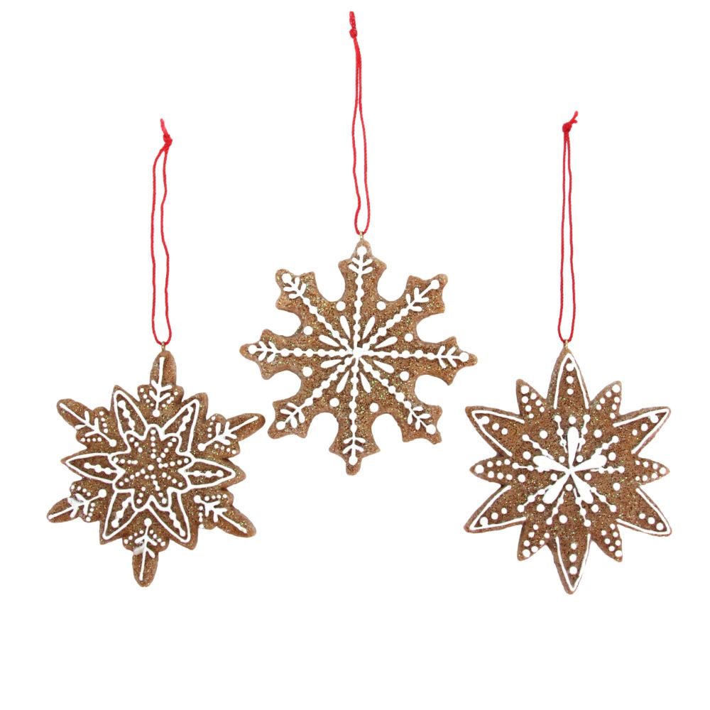 Gisela Graham Iced Snowflake Gingerbread Biscuit Hanging Ornament - 3 Assor