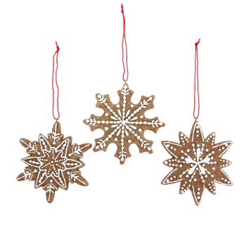 Gisela Graham Iced Snowflake Gingerbread Biscuit Hanging Ornament - 3 Assorted