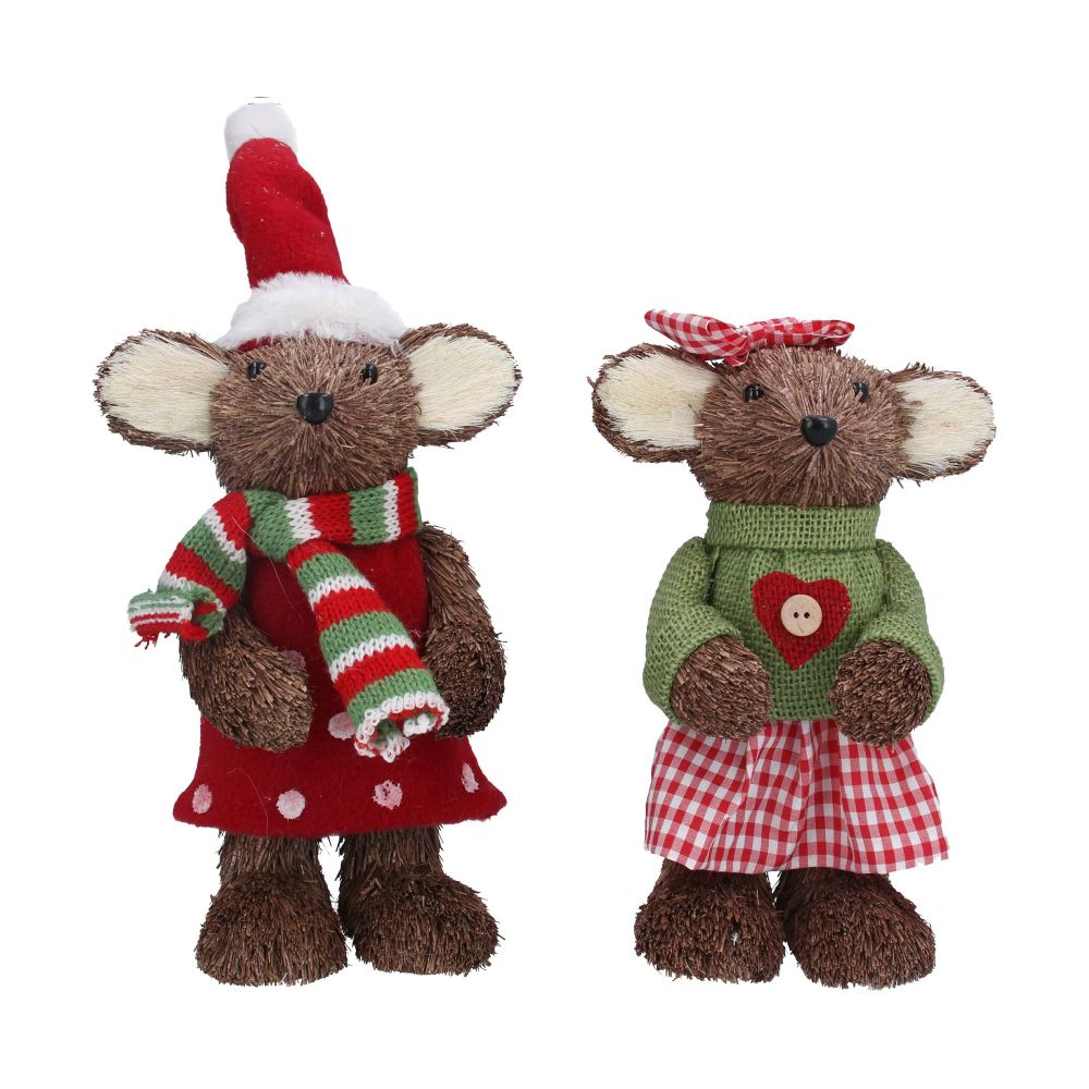 Gisela Graham Bristle Mouse Ornament -2 Assorted