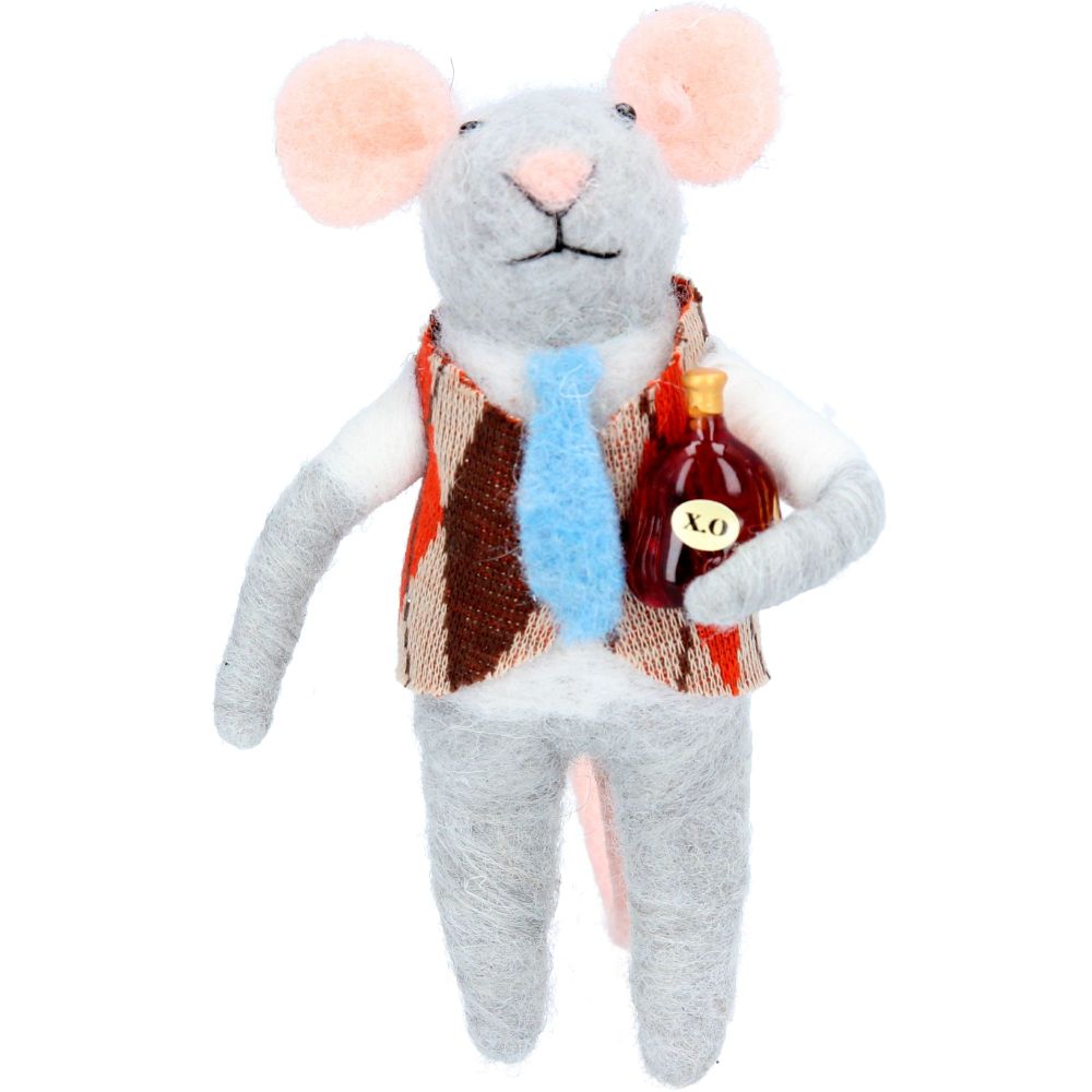 Gisela Graham Felt Waistcoat Mouse with Bottle