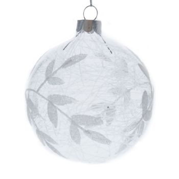 Gisela Graham Glass Bauble with Strands and Silver Leaf Design