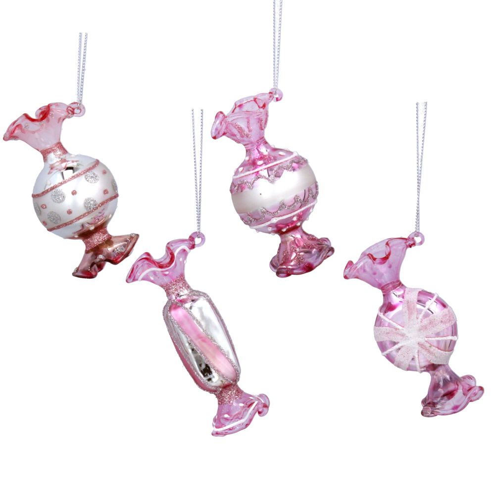Gisela Graham Pink Glass Sweet Decorations - Set of 4