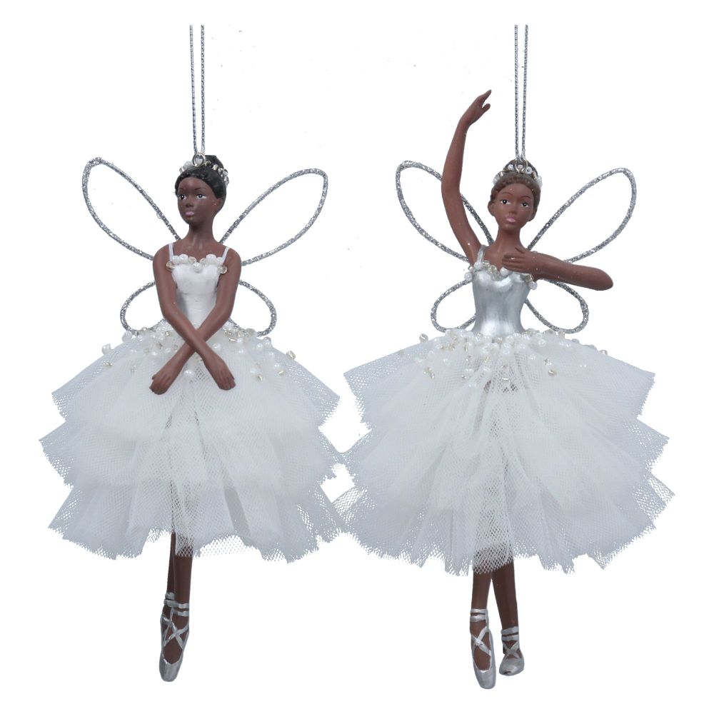 Gisela Graham Black Ballerina Fairy in White Tutu - 2 Assorted