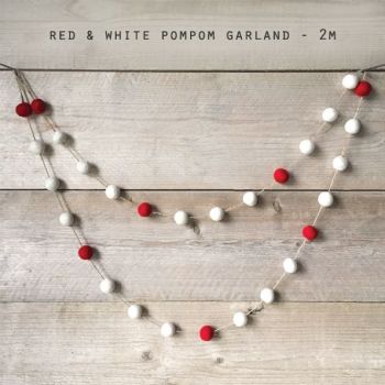 East of India Red and White Pom Pom Garland