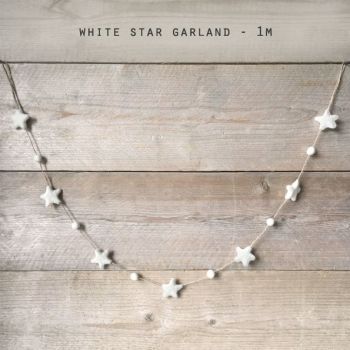 East of India White Felt Star Garland