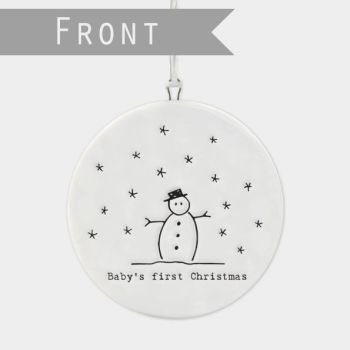 East of India Flat Porcelain 'Baby's First Christmas' Bauble