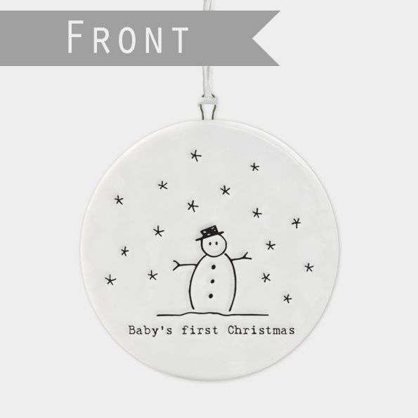 East of India Flat Porcelain 'Baby's First Christmas' Bauble
