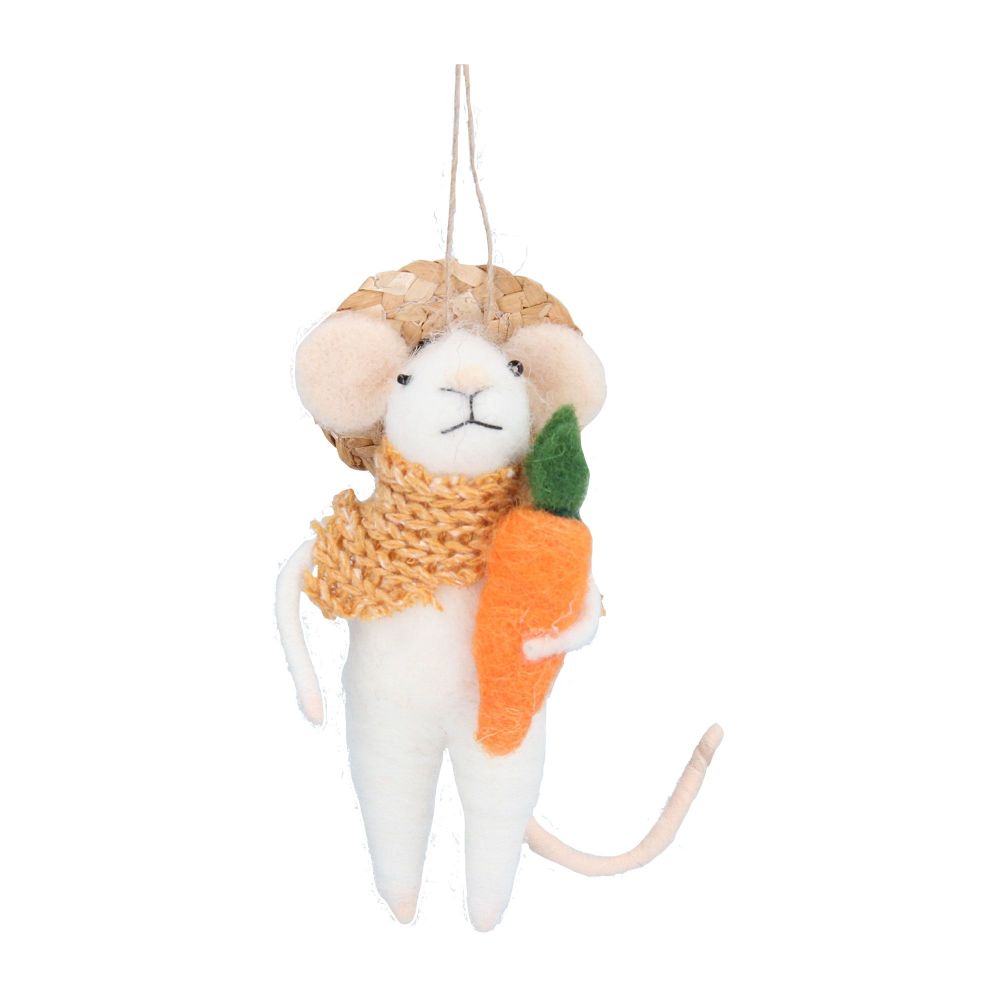 Felt Mouse with Straw Hat and Carrot