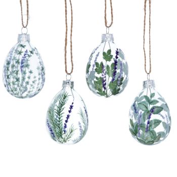Gisela Graham Herbs and Lavender Glass Eggs - Set of 4