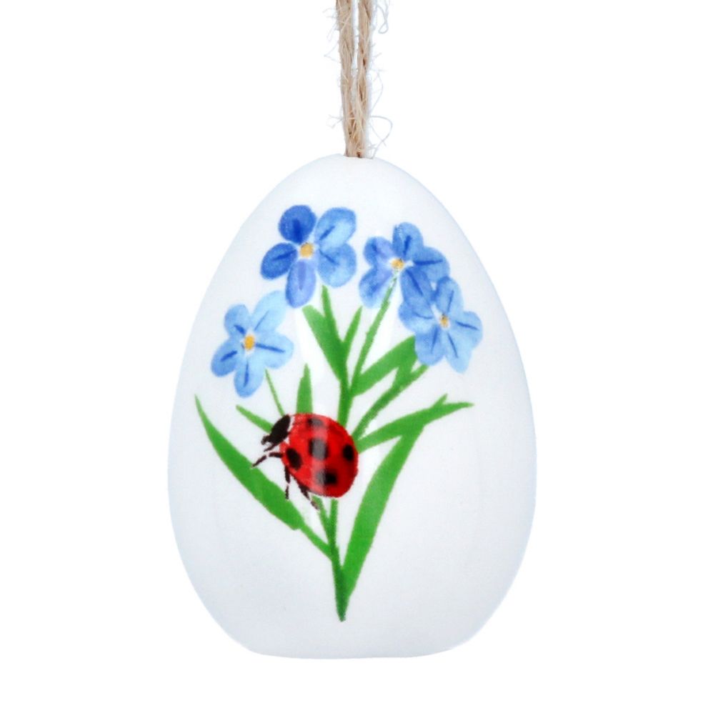 Gisela Graham Forget Me Not and Ladybird Ceramic Egg Decoration
