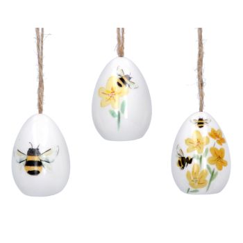 Gisela Graham Bee and Buttercup Ceramic Eggs - Set of 3
