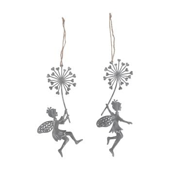 Gisela Graham Grey Metal Fairies with Flower Decorations - Set of 2