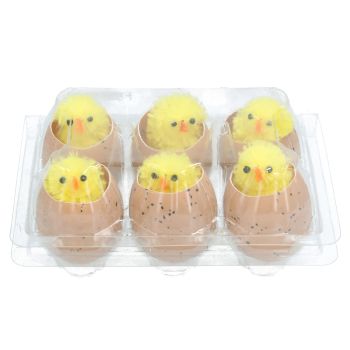 Gisela Graham Chenille Chicks in Eggs Boxed Decorations 