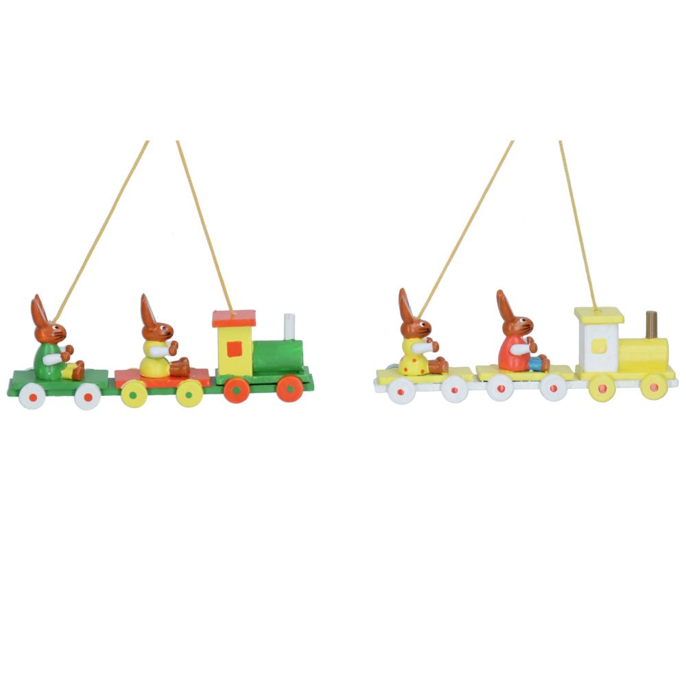 Gisela Graham Wooden Train with Bunnies Decoration - Set of 2