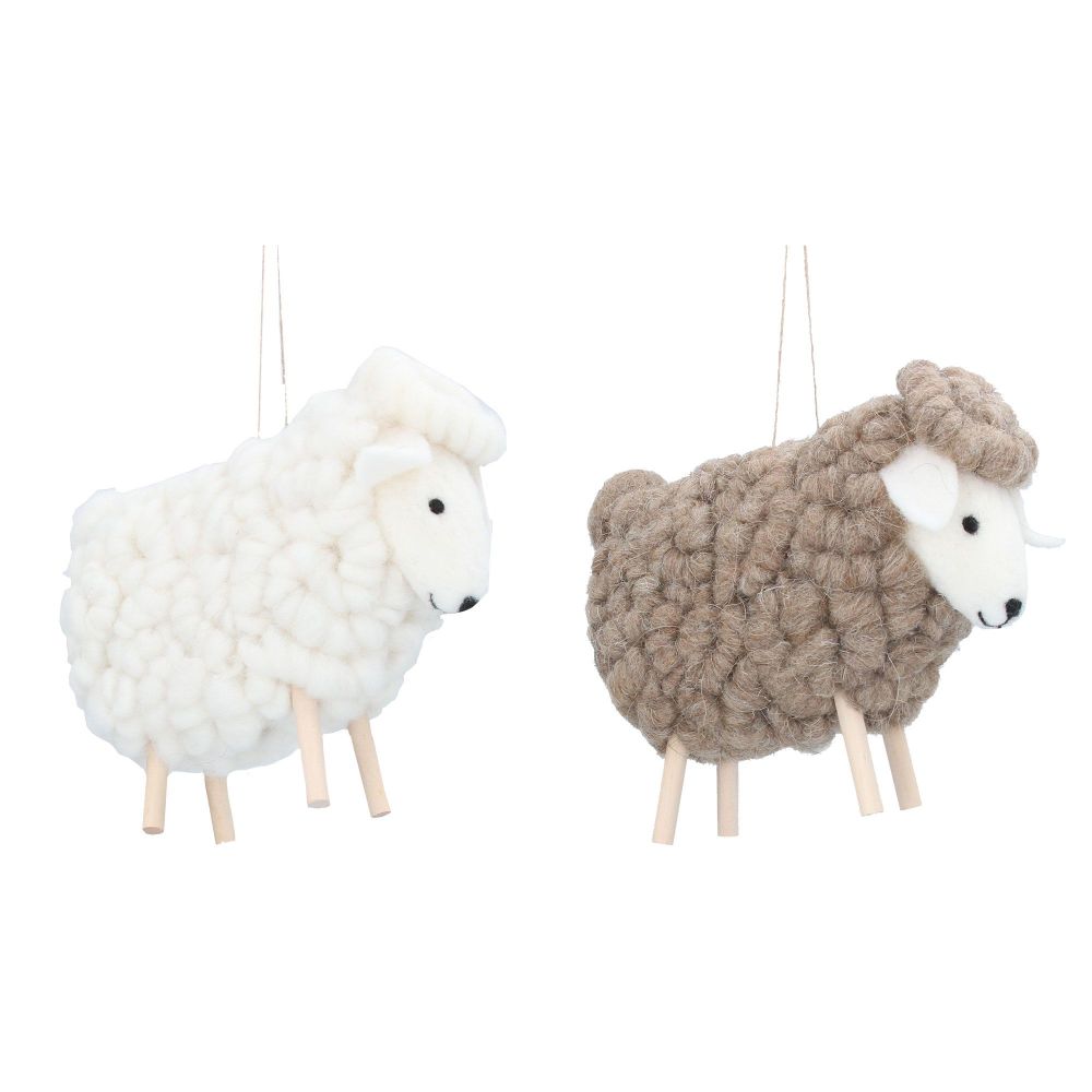 Gisela Graham Wool Sheep Decorations - Set of 2
