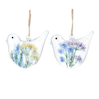 Gisela Graham Wildflower Glass Bird Decorations - Set of 2