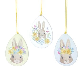 Gisela Graham Bunny Head Wooden Egg Decorations - Set of 3