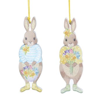 Gisela Graham Bunnies with Flowers Decorations - Set of 2
