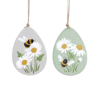 Gisela Graham Wooden Egg Bee and Daisy Decorations - Set of 2