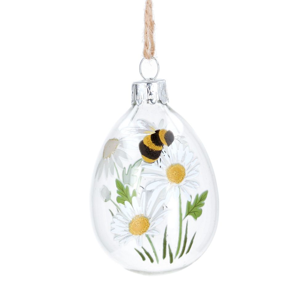 Gisela Graham Glass Daisy and Bee Egg Decoration