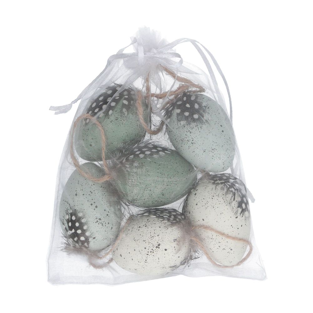 Gisela Graham Speckled Eggs with Feather Decoration - Bag of 6