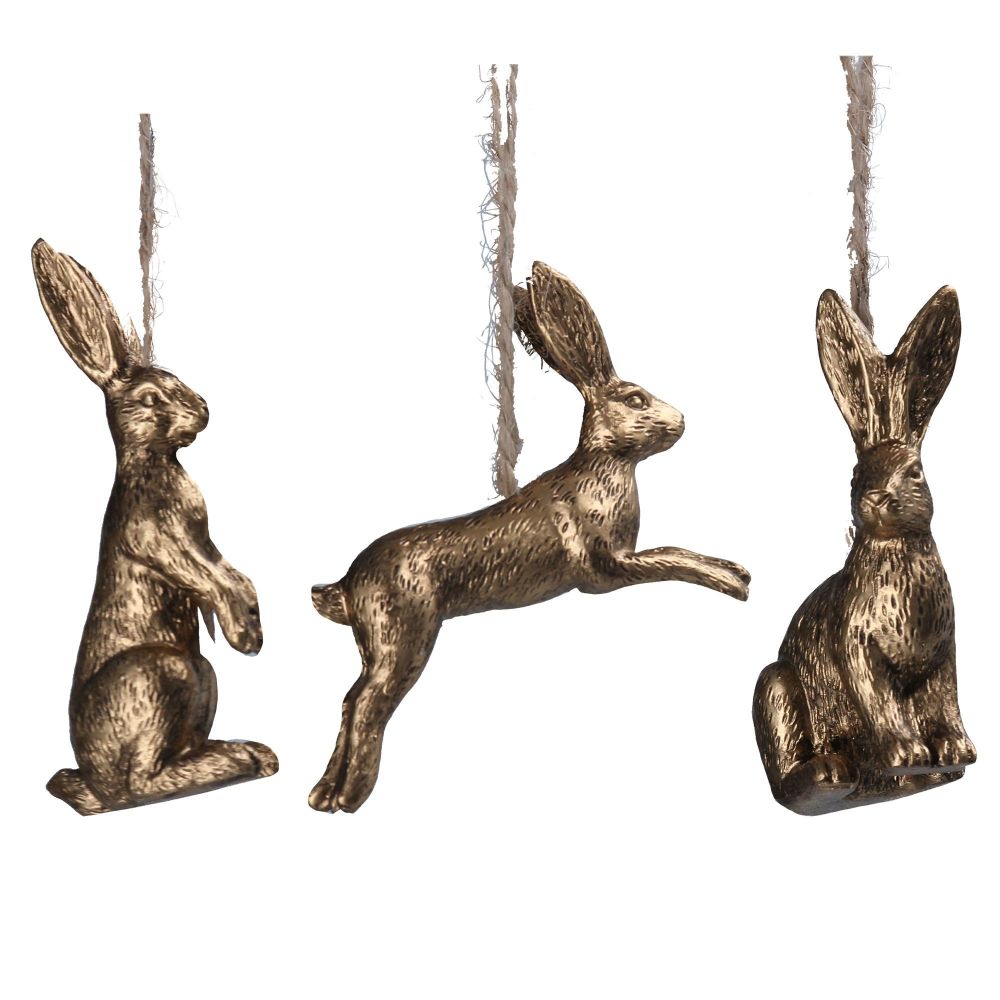Gisela Graham Antique Gold Hare Decorations - Set of 3