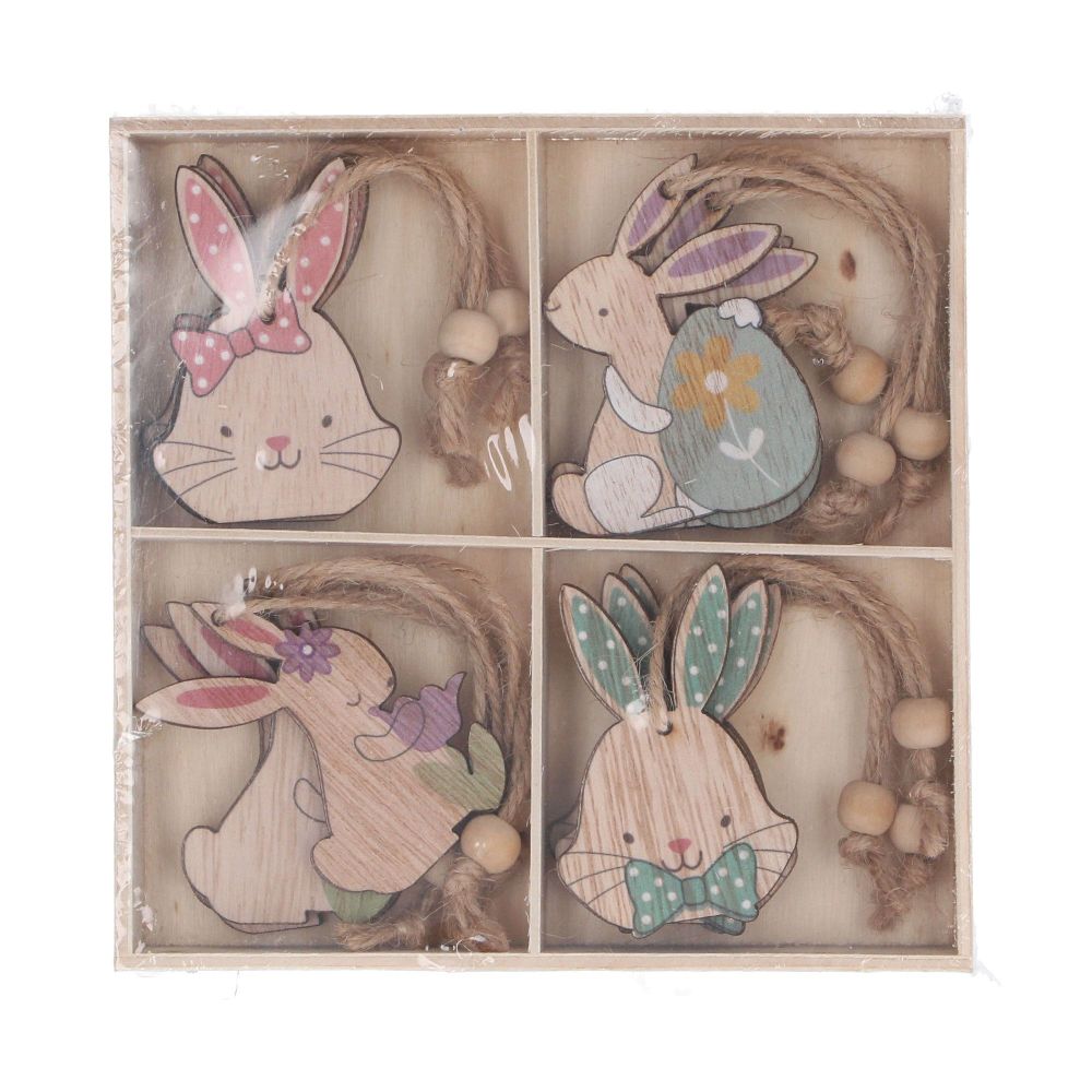 Gisela Graham Wooden Easter Bunny Decorations - Box of 12