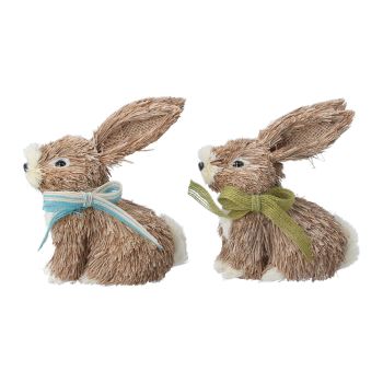 Gisela Graham Straw Mini Bunny with Bow - 2 Assorted