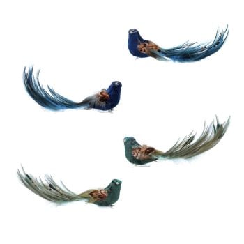 Gisela Graham Blue and Turquoise Clip Birds - Set of 4