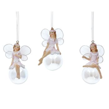 Gisela Graham Pink Fairy on Bubble Decoration