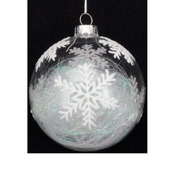 Gisela Graham Glass Snowflake Bauble with Iridescent Tinsel