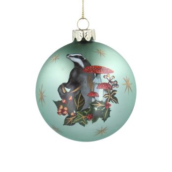 Gisela Graham Green Badger and Toadstool Bauble