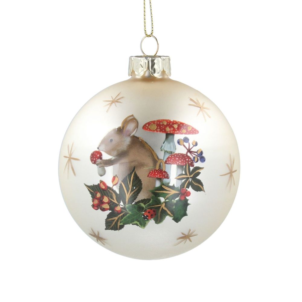 Gisela Graham Cream Mouse and Toadstool Bauble