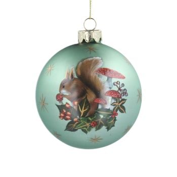 Gisela Graham Green Squirrel and Toadstool Bauble