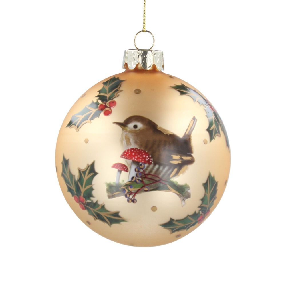 Gisela Graham Gold Wren and Holly Bauble
