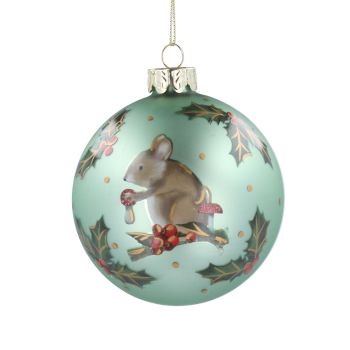 Gisela Graham Green Mouse and Toadstool Bauble