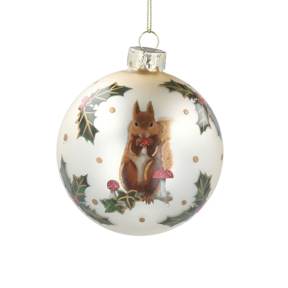 Gisela Graham Cream Squirrel and Holly Bauble