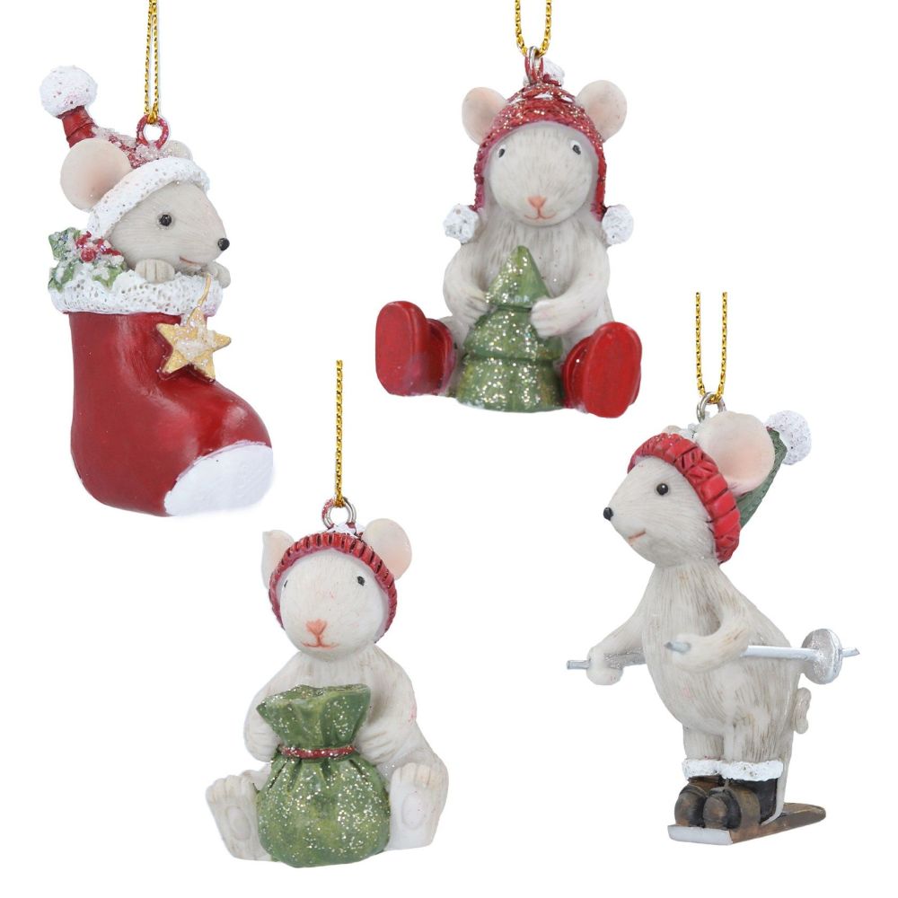 Gisela Graham Set of Four Christmas Mice Decorations