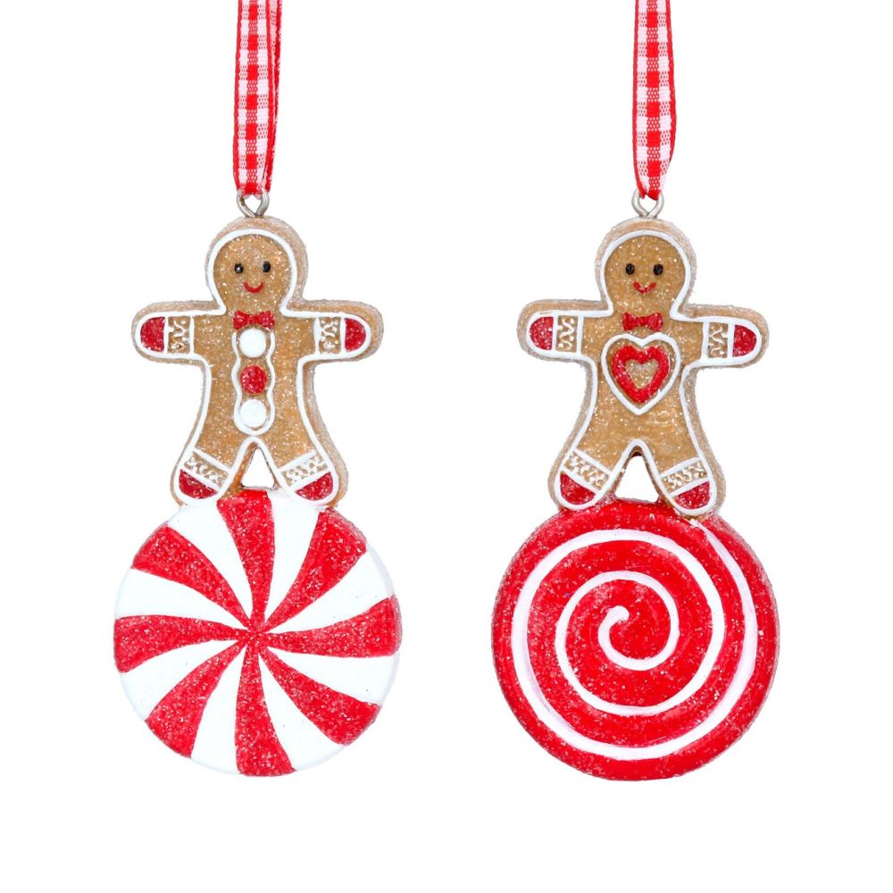 Gisela Graham Set of 2 Gingerbread Man on Sweets Decorations