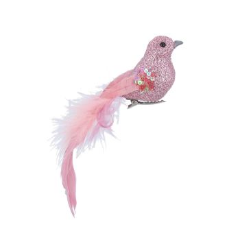 Gisela Graham Pink Glitter Clip Bird