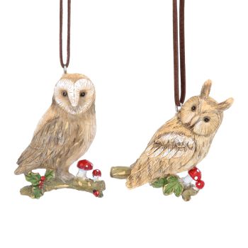 Gisela Graham Set of 2 Owl Decorations