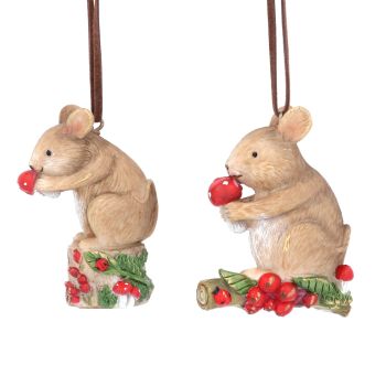 Gisela Graham Set of Two Mouse on a Twig Decoration