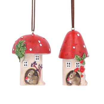 Gisela Graham Set of 2 Toadstool Mouse House Decoration