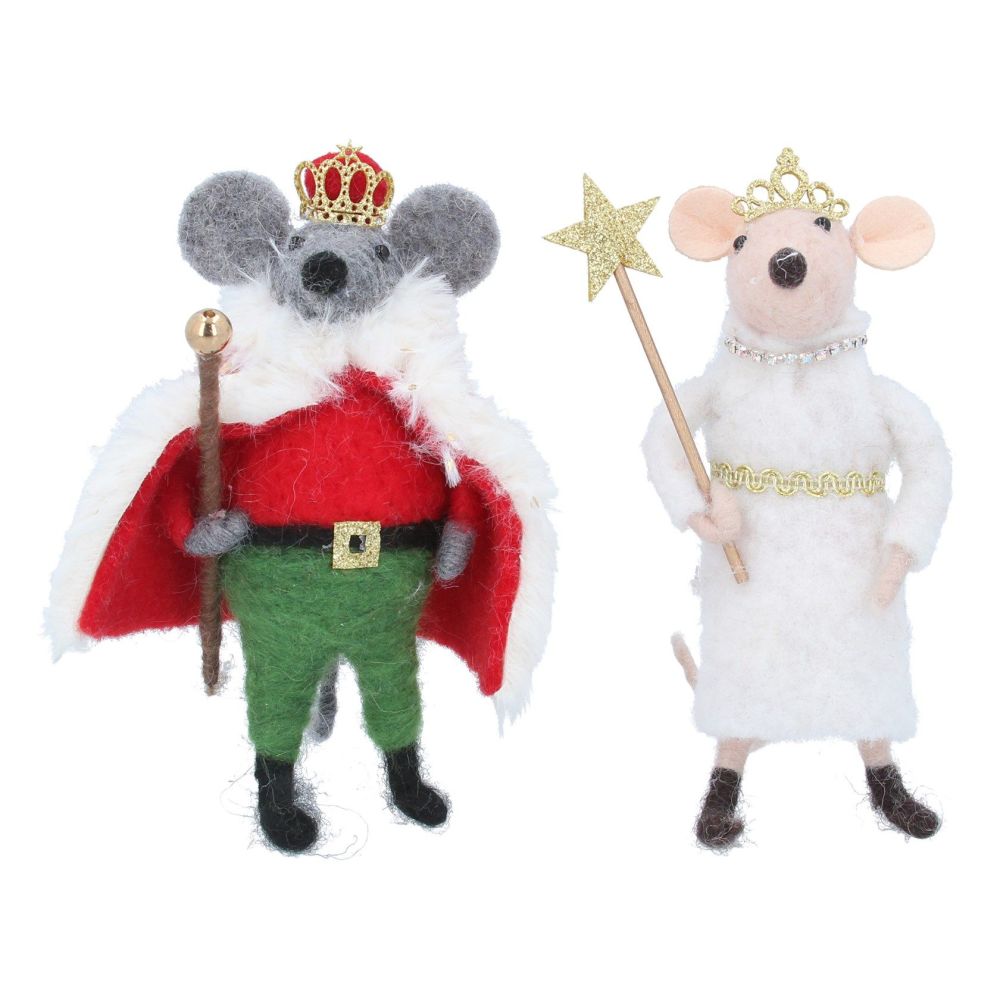 Gisela Graham Set of 2 Felt King and Fairy Mouse Decorations