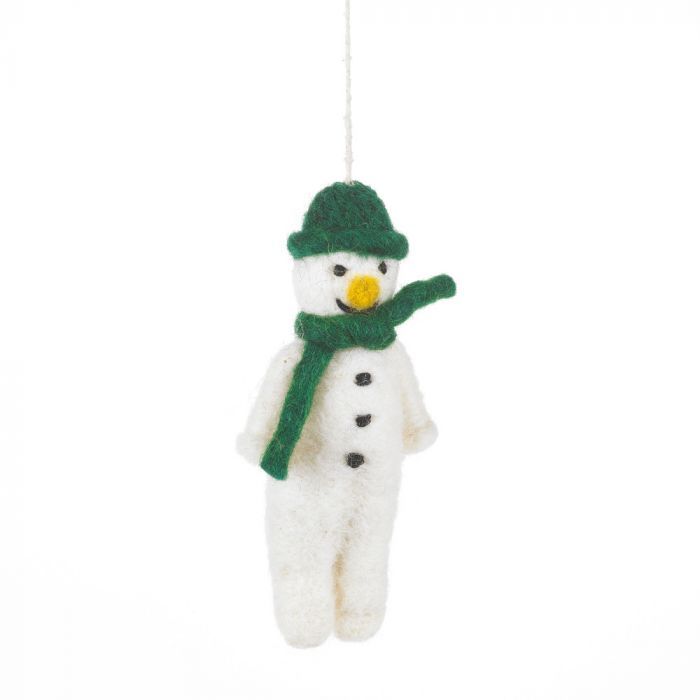 Felt Snowman in Green Hat and Scarf Decoration