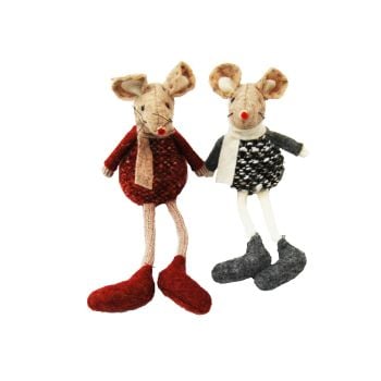Felt Knitted Body Sitting Mice Decorations - Set of 2