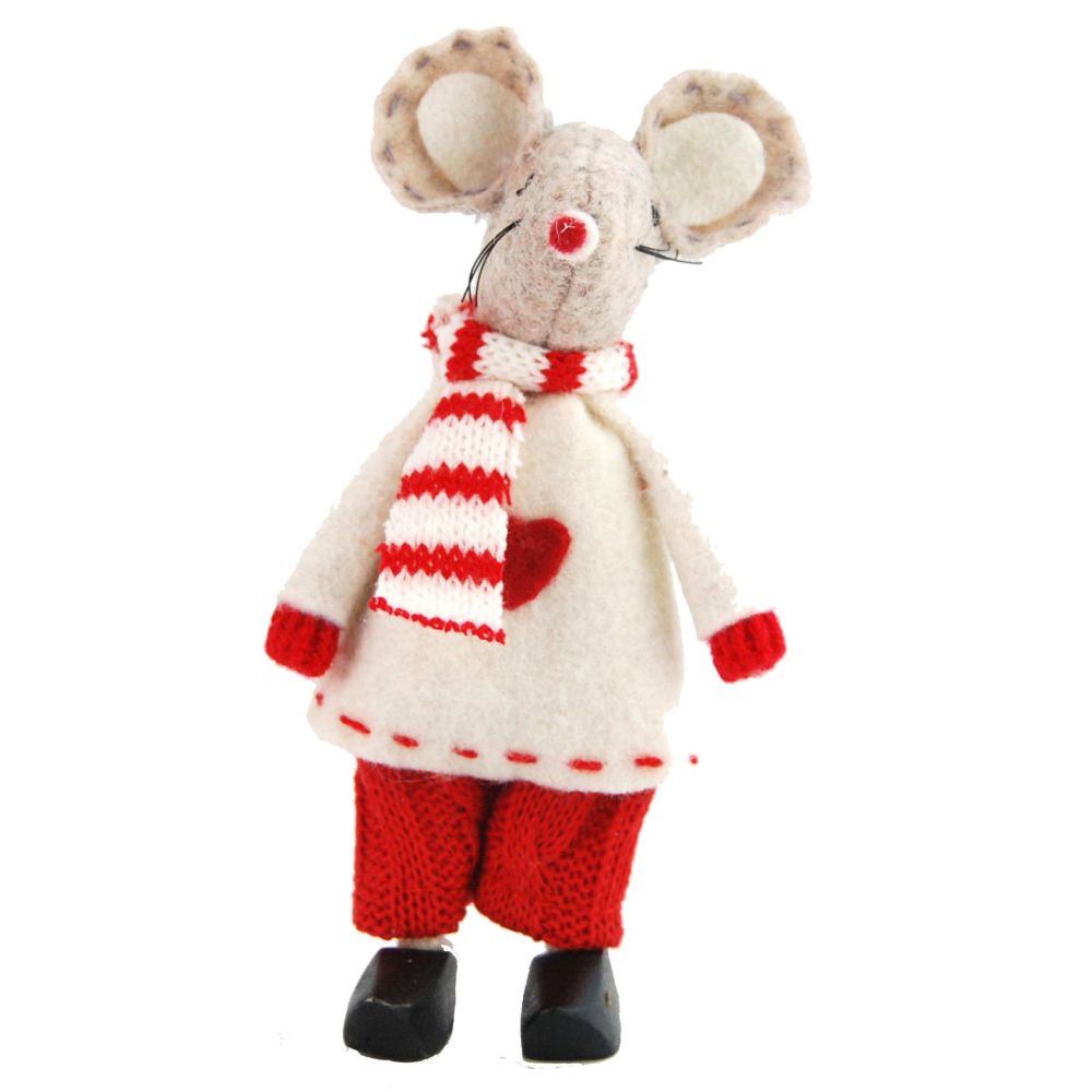 Felt Standing Mouse in Red and White Decoration