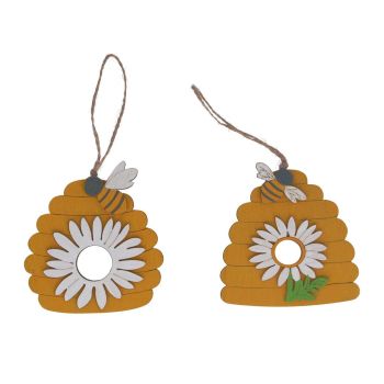 Gisela Graham Wooden Beehive Decorations - Set of 2