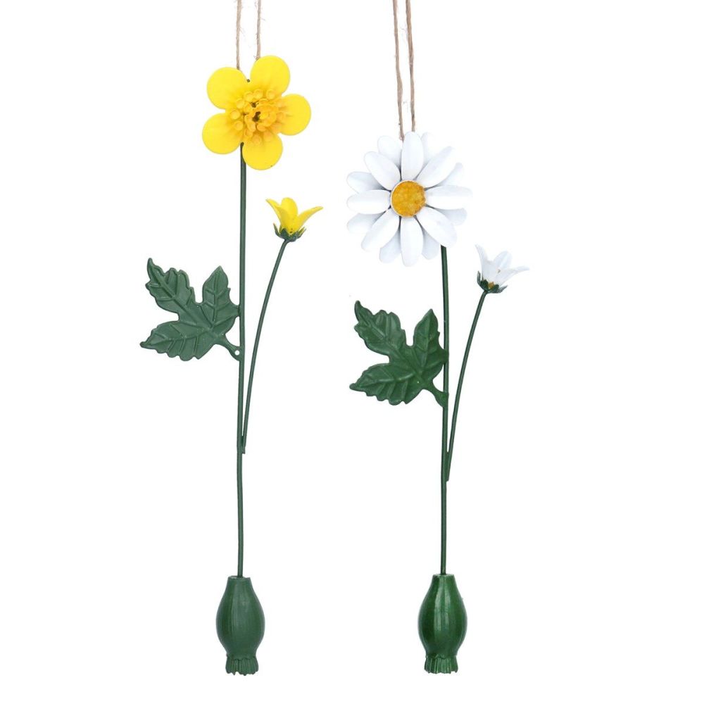 Gisela Graham Metal Buttercup and Daisy Flower Decorations - Set of 2